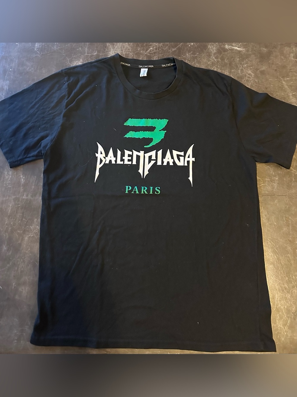 Balenciaga Black Short Sleeve Logo Tee with Green Graphic